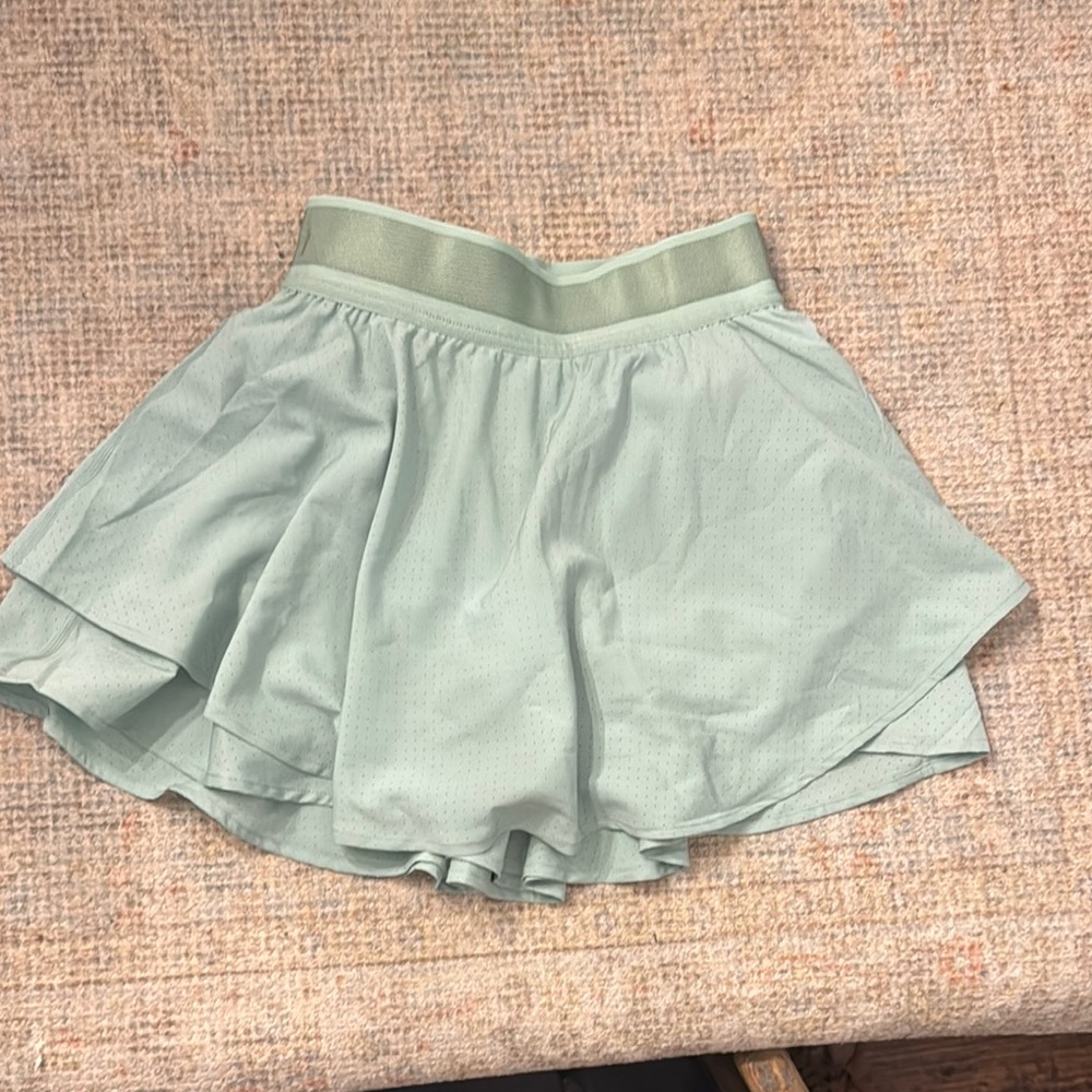 Green High-Low Ruffled Skort